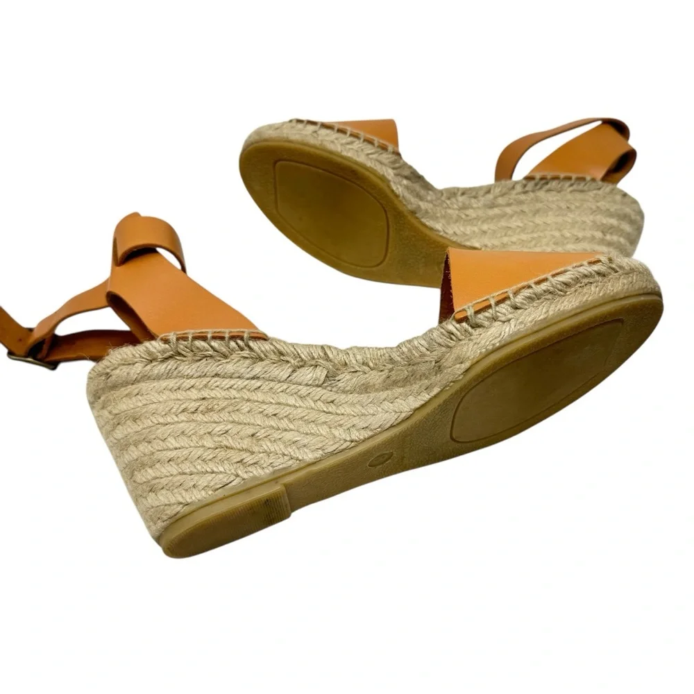 J. CREW Corsica Tumbled Leather Espadrille Wedges Dusty Cypress SZ 8 EUC
